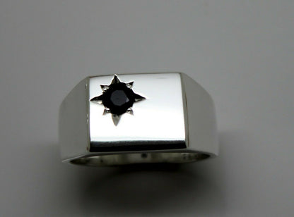 Kaedesigns Mens Sterling Silver Black 4mm Sapphire Square Signet Ring