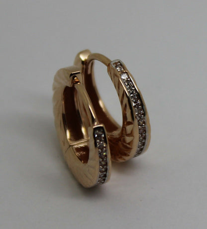 Kaedesigns,New 9ct Rose & White Gold Hoop Huggie Cz Earrings