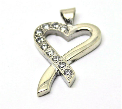 Genuine 9ct White Gold Cubic Zirconia Heart Pendant