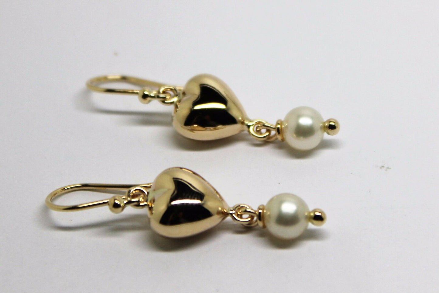 Kaedesigns, New 9ct 9k Yellow Gold Or White Gold Or Rose Gold Heart Pearl Earrings