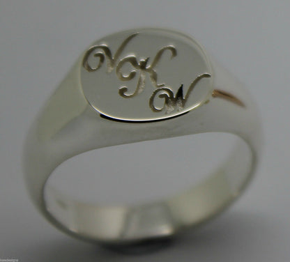 Genuine Solid New Sterling Silver Oval Signet Ring Engraved With Your Initials.