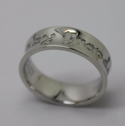 Custom Made Solid 9ct White Gold Engraved Ring With Your Own Message 7mm Wide