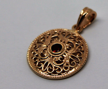 Kaedesigns, 9ct Yellow Gold or White Gold or Rose Gold filigree Ruby pendant