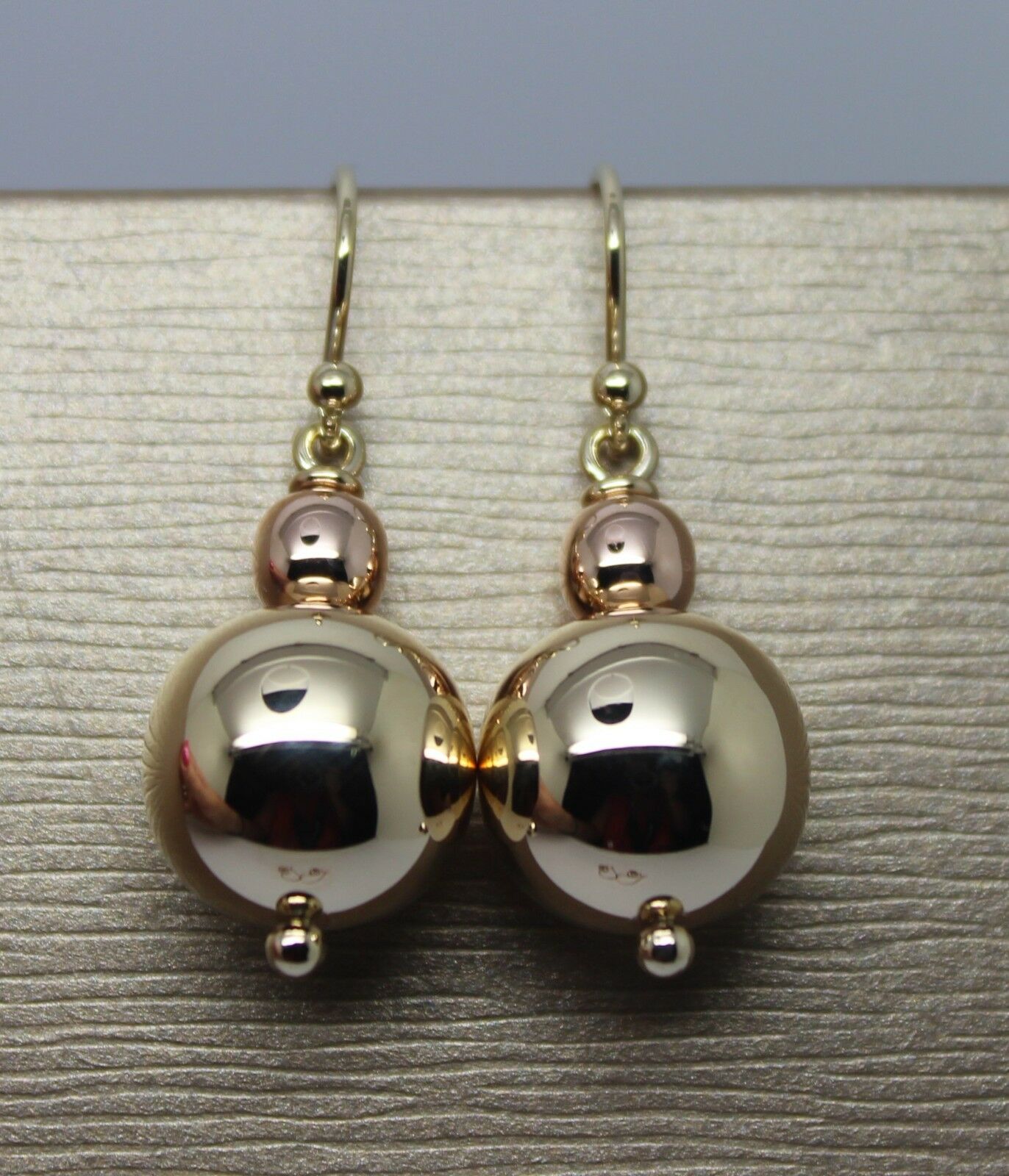 Kaedesigns Genuine Huge 9ct 9K Yellow & Rose Gold Hook Ball Drop Earrings