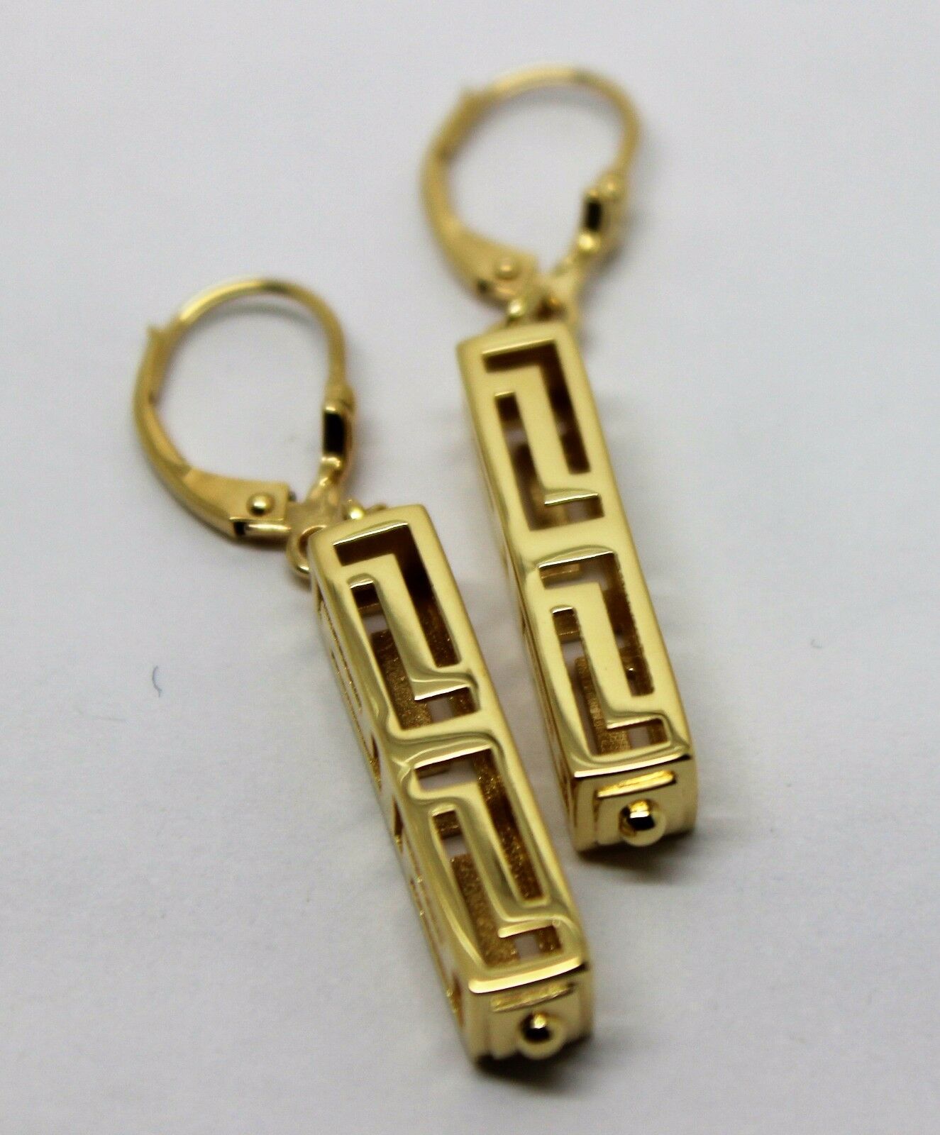 Kaedesigns, Genuine 18ct 750 Yellow, Rose or White Gold Greek Key Continental Hook Earrings