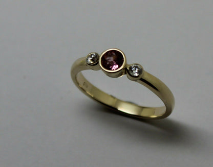 Kaedesigns, Genuine 9ct 9kt Yellow, Rose or White Gold Trilogy & Pink Tourmaline Ring