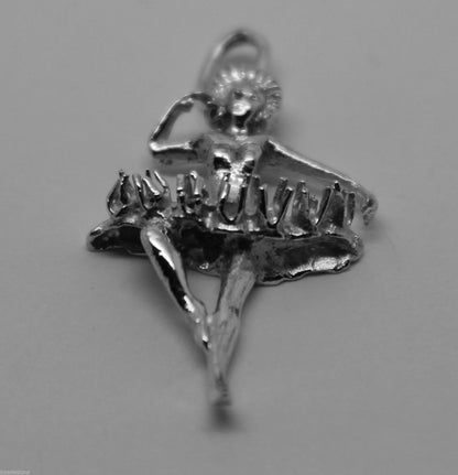 Genuine Sterling Silver Ballerina Dancer With Tutu 3D Pendant