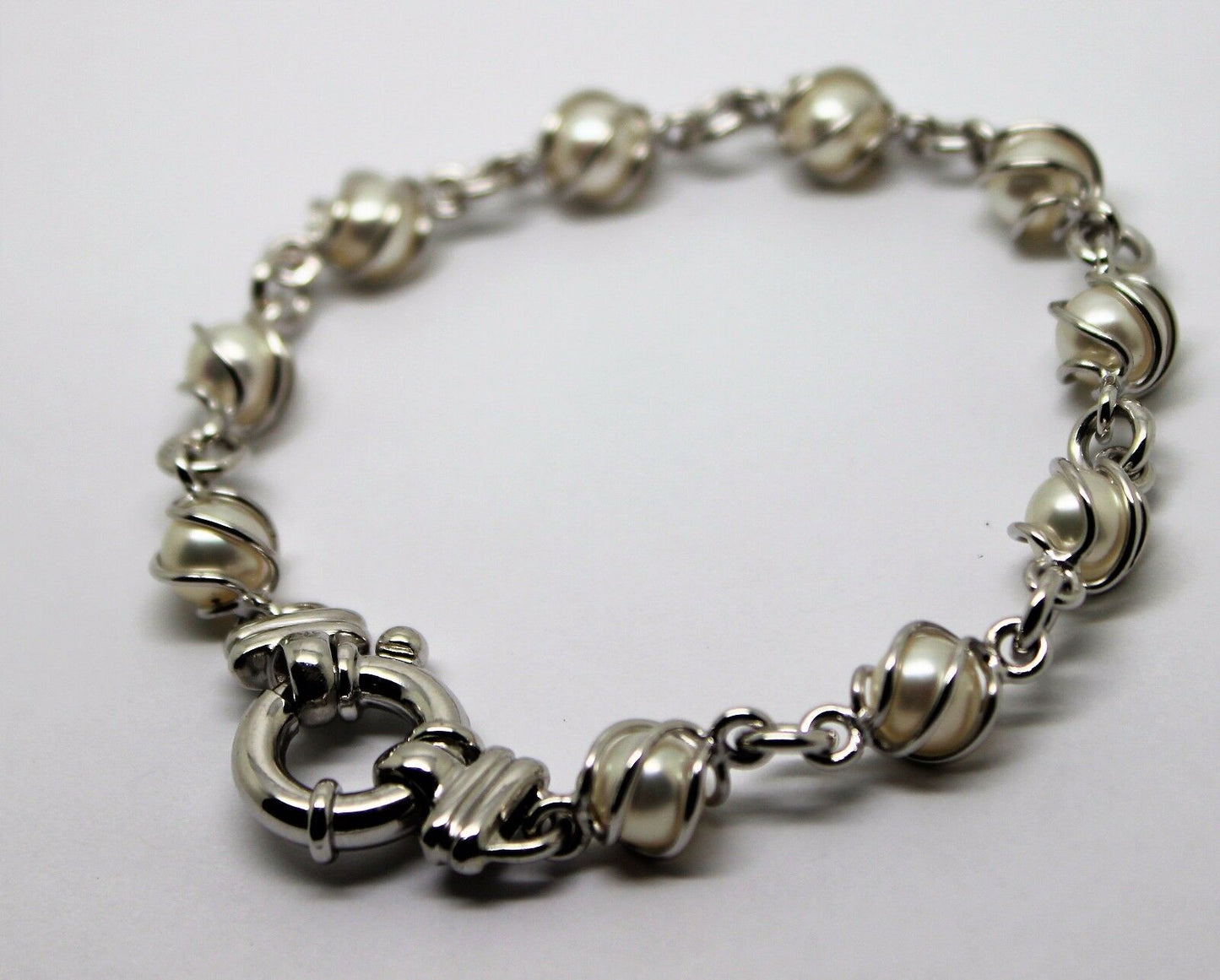 Kaedesigns New 9ct White Gold Bolt Ring Freshwater White Pearl Bracelet