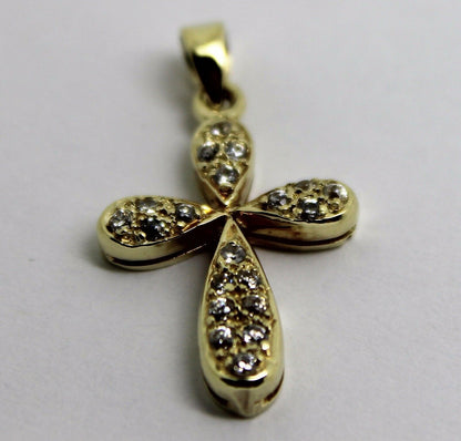 Genuine 9ct Hallmarked 375 Yellow Gold Cubic Cross Pendant