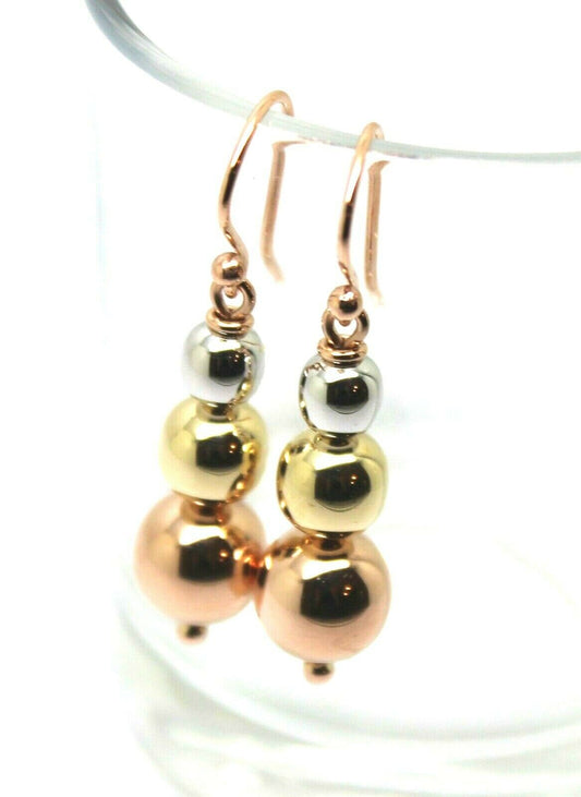 Genuine 3 Ball Three Tone 9ct Rose, Yellow & White Gold Ball Drop Ball Earrings