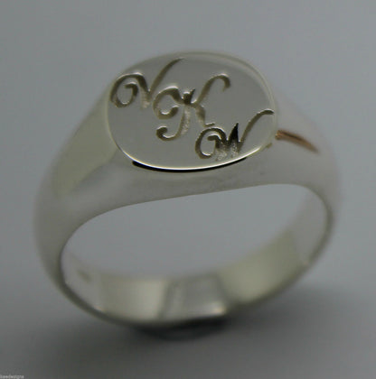 Genuine Solid New Sterling Silver Oval Signet Ring Engraved With Your Initials.