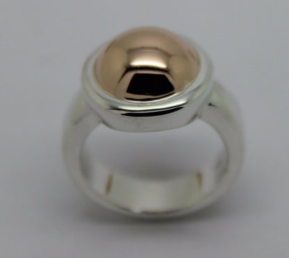 New Genuine Sterling Silver & 9ct Rose Gold 375 Half Ball Ring