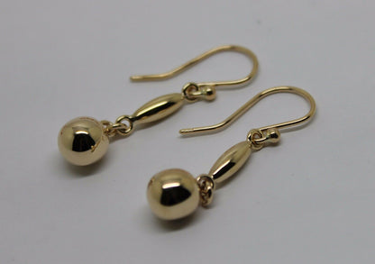 Kaedesigns, 9ct 9kt Yellow Or White Or Rose Gold 8mm Ball Long Drop Earrings