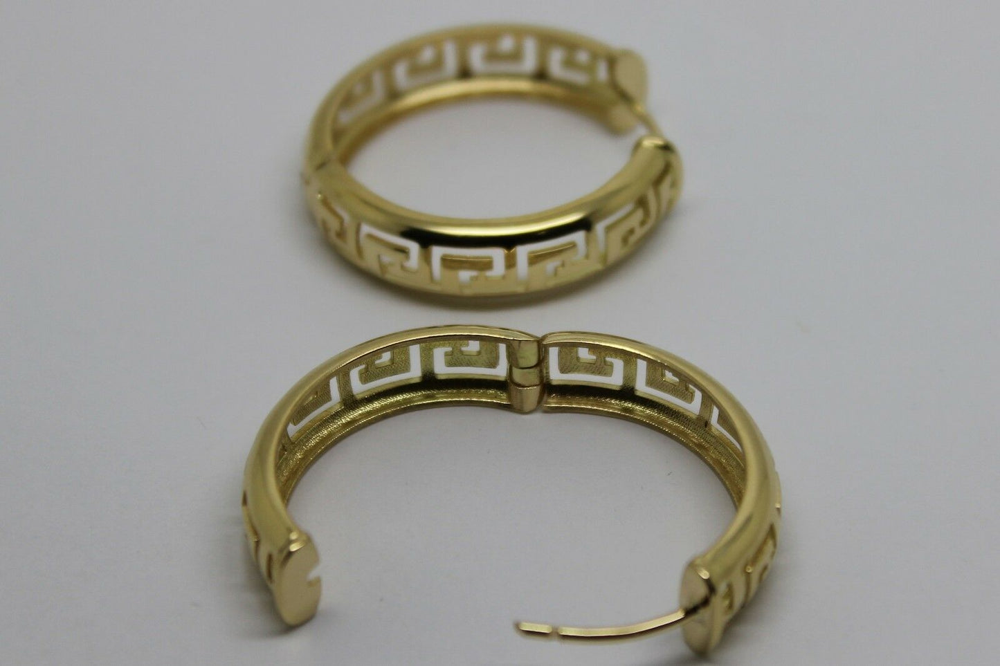 Heavy Solid Large 18ct 750 Yellow, Rose Or White Gold Greek Key Hoop Earrings