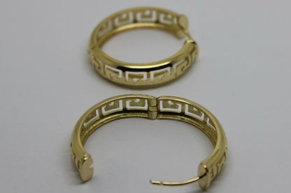 Heavy Solid Large 18ct 750 Yellow, Rose Or White Gold Greek Key Hoop Earrings