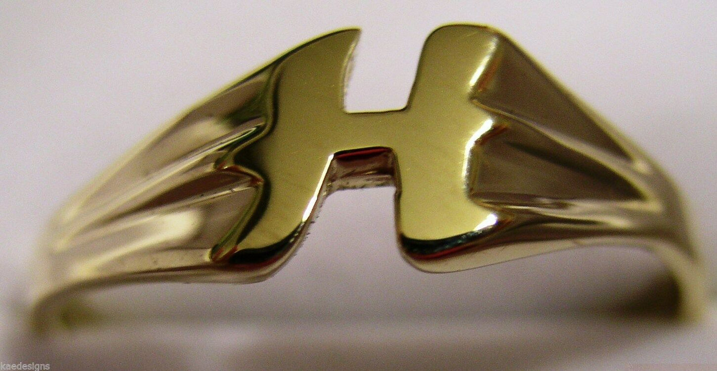 Genuine 9ct 9k Solid Yellow Or Rose Or White Gold 375 Large Initial Ring H