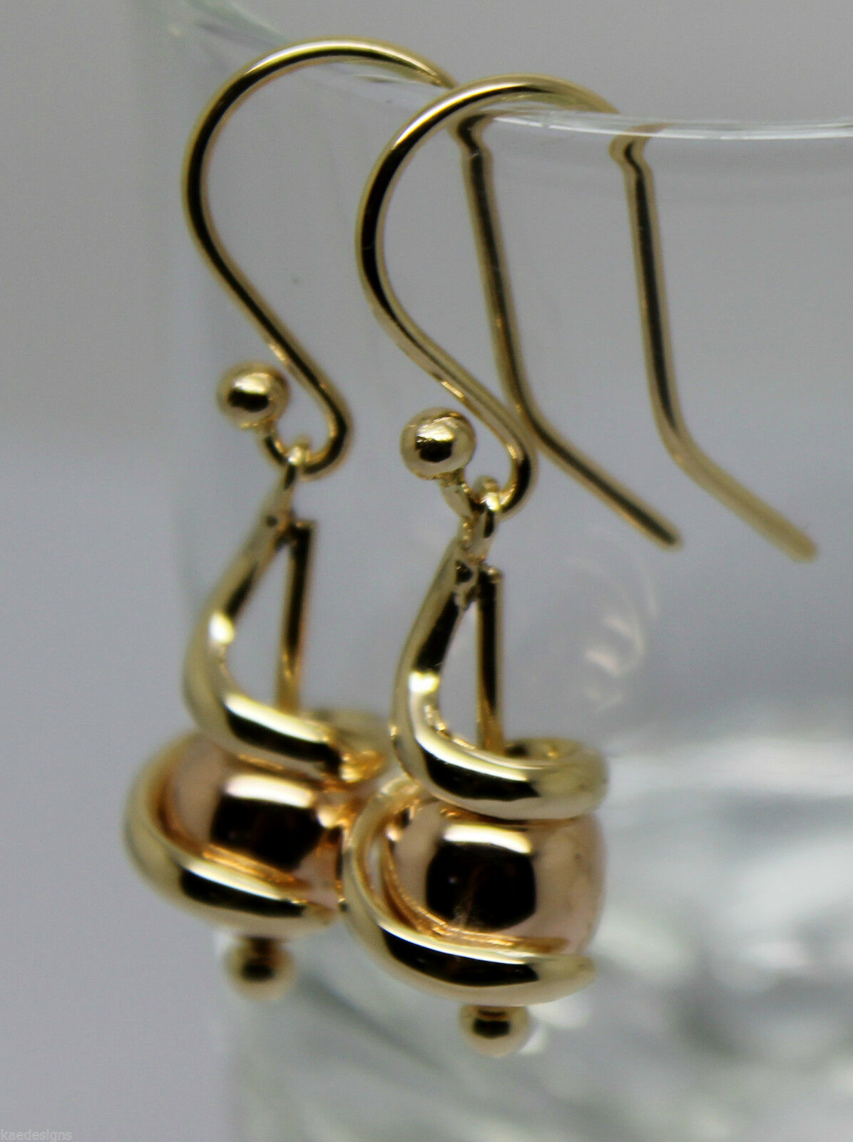 Kaedesigns, 9ct Yellow Or White Or Rose Gold 8mm Hook Swirl Ball Drop Earrings