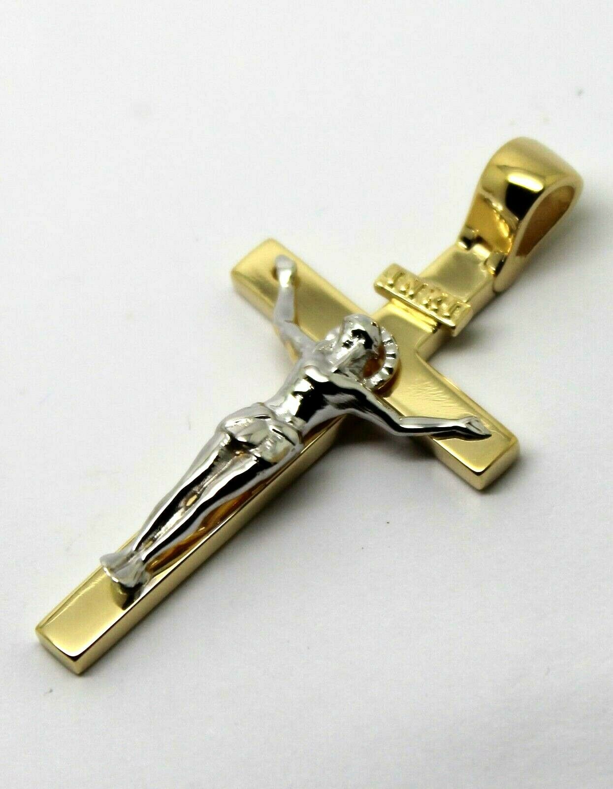 Genuine 18ct 750 Yellow & White Gold Full Solid Heavy Crucifix Cross Pendant