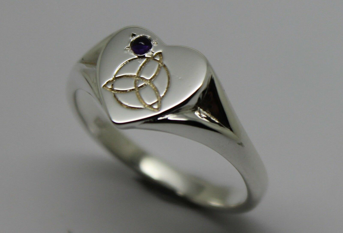 Kaedesigns,Genuine Sterling Silver Full Solid Celtic Signet Ring Amethyst Stone