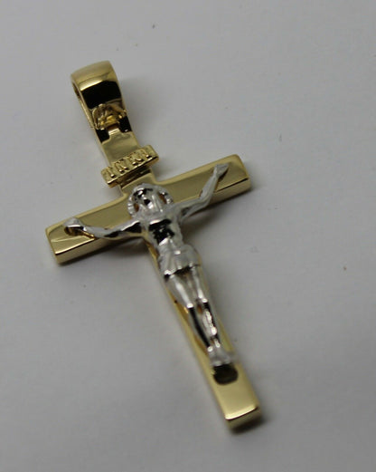 Genuine 18ct 750 Yellow & White Gold Full Solid Heavy Crucifix Cross Pendant