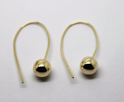 Genuine Large Hooks 9ct Yellow, Rose or White Gold 8mm Euro Ball Drop Earrings