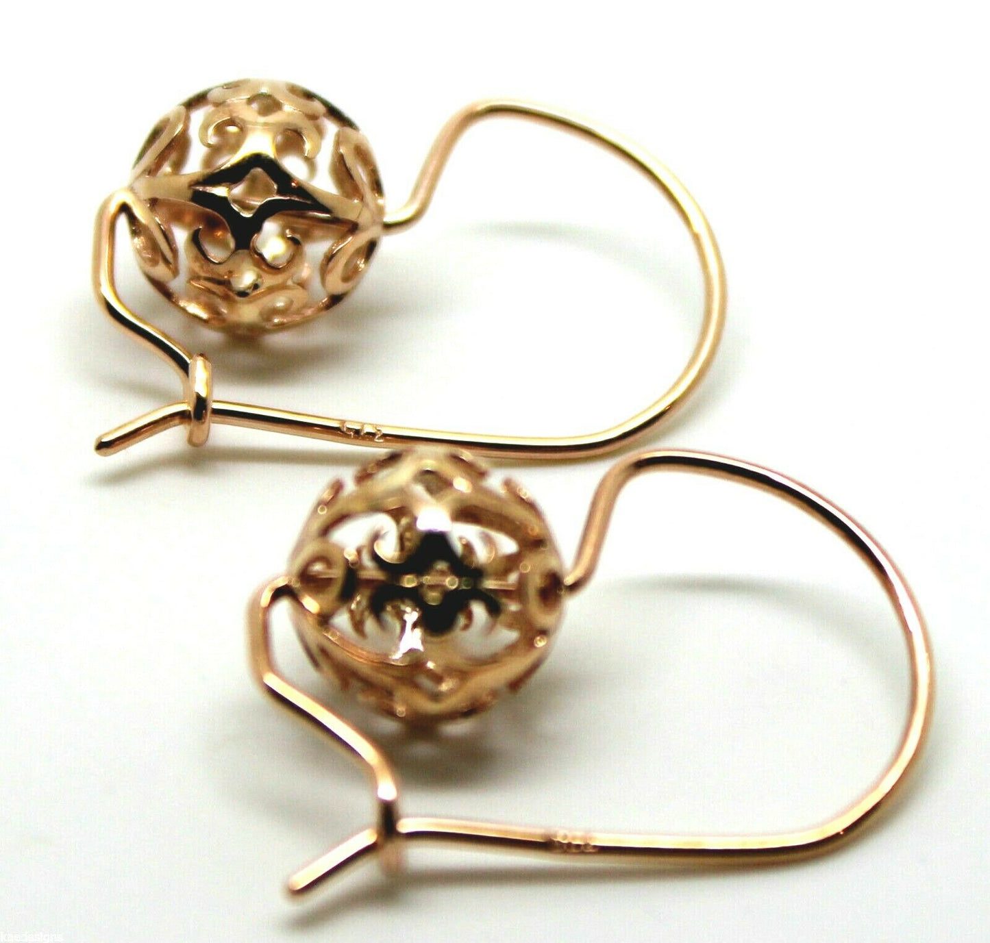 Genuine Solid 9ct Yellow, Rose or White Gold 10mm Euro Ball Drop Filigree Flower Earrings