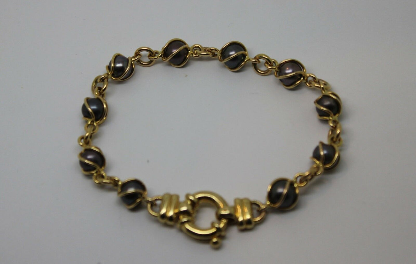 New Genuine 9kt 9ct Yellow, Rose or White Gold Bolt Ring Freshwater Black Pearl Bracelet