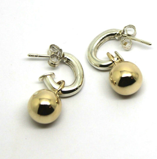 Genuine 9ct 9kt Yellow Gold & Sterling Silver Ball Stud Earrings