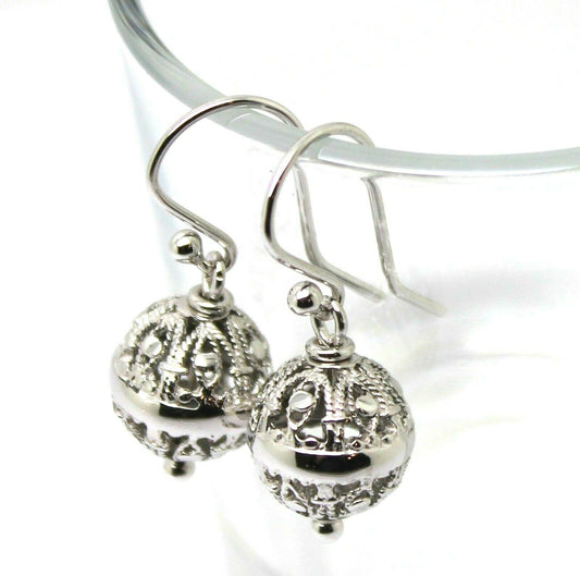 Kaedesigns Genuine 9kt 9ct 375 Yellow, Rose or White Gold 12mm Euro Ball Drop Filigree Earrings