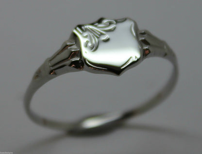 Size K - Childs Genuine Solid Sterling Silver Shield Signet Ring