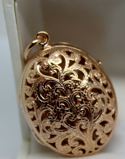 Kaedesigns, New Genuine Heavy 9kt 9ct Rose Gold Filigree Oval Pendant Locket