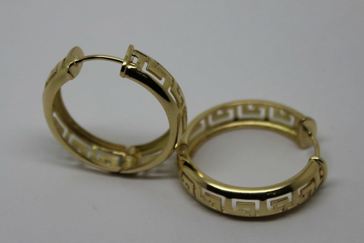 Heavy Solid Large 18ct 750 Yellow, Rose Or White Gold Greek Key Hoop Earrings