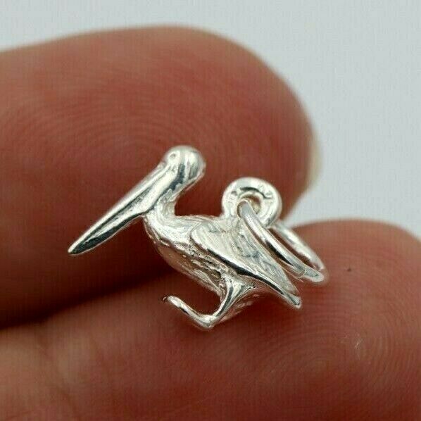 Sterling Silver Small Pelican Bird Charm or Pendant + jump ring