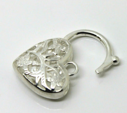 Large Sterling Silver 925 Filigree Heart Padlock Pendant 18mm