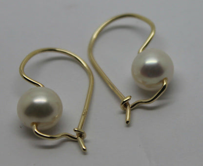 Genuine 9ct 9k Yellow, Rose or White Gold 8mm White Pearl Hook Earrings