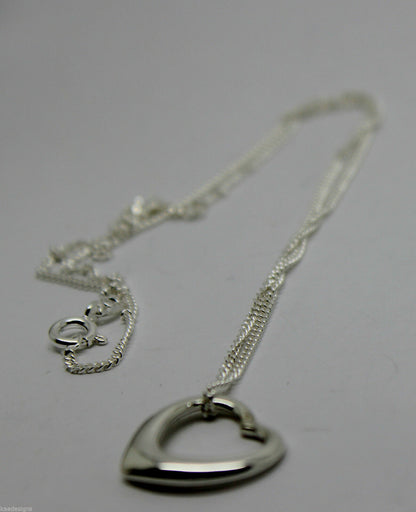 925 Sterling Silver Kerb Curb Link Chain Necklace 45cm & Heart Pendant