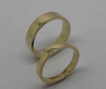 Genuine His & Hers Set Solid 9ct 9K Yellow Gold Flat Plain Wedding Bands Couple Rings