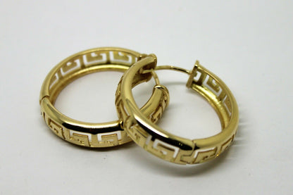 Heavy Solid Large 18ct 750 Yellow, Rose Or White Gold Greek Key Hoop Earrings