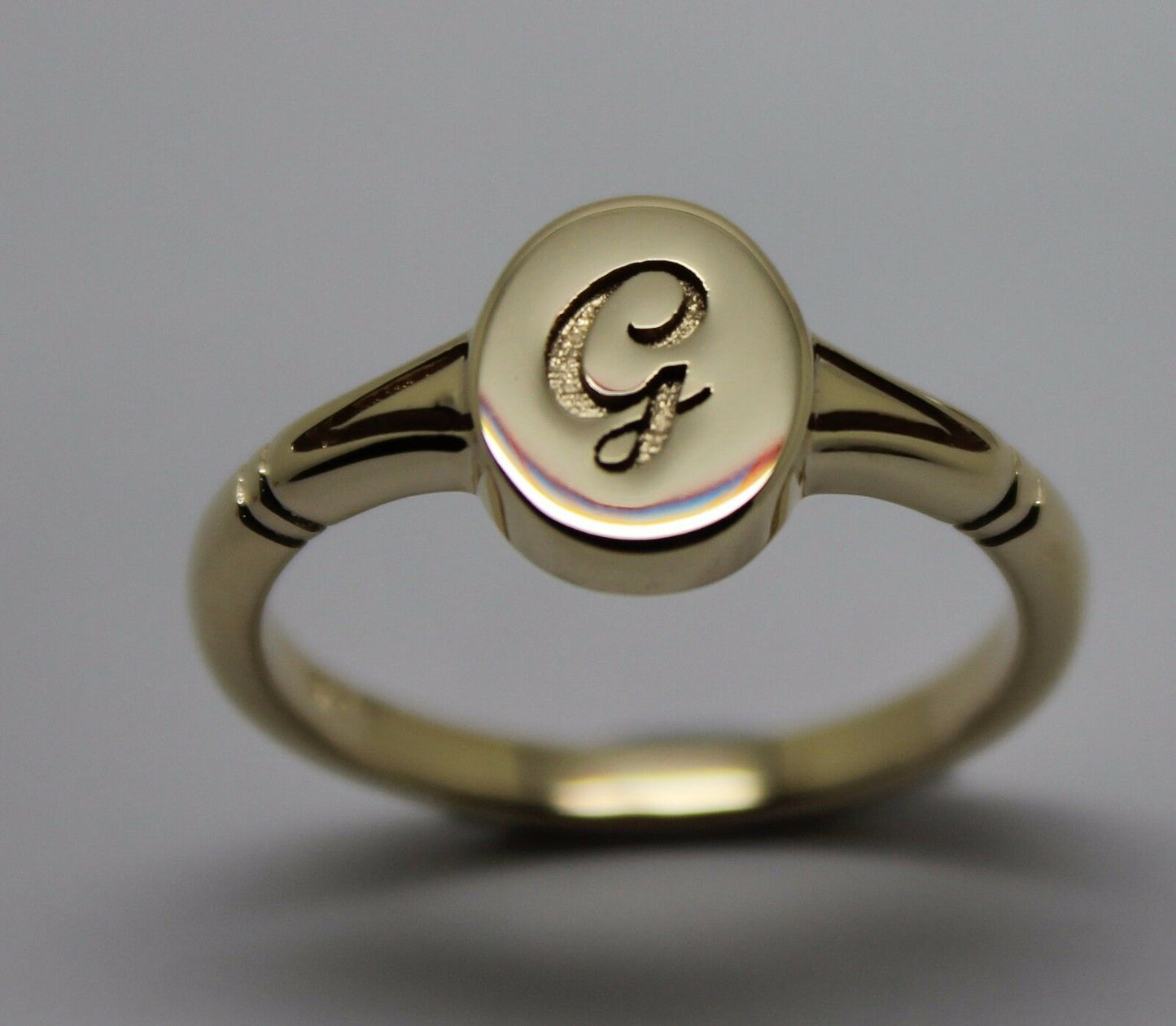 Genuine Full Solid 9ct Yellow, Rose or White Gold Oval Signet Ring Engraved With One Initial - Choose your size (sizes H to T)