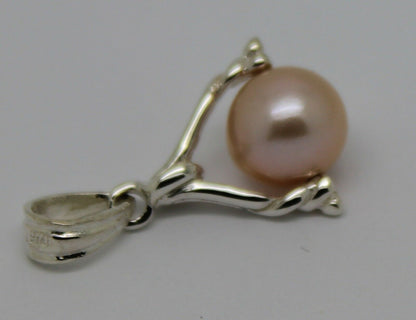 Genuine New Sterling Silver 8mm White Pearl Ball Spinner Pendant