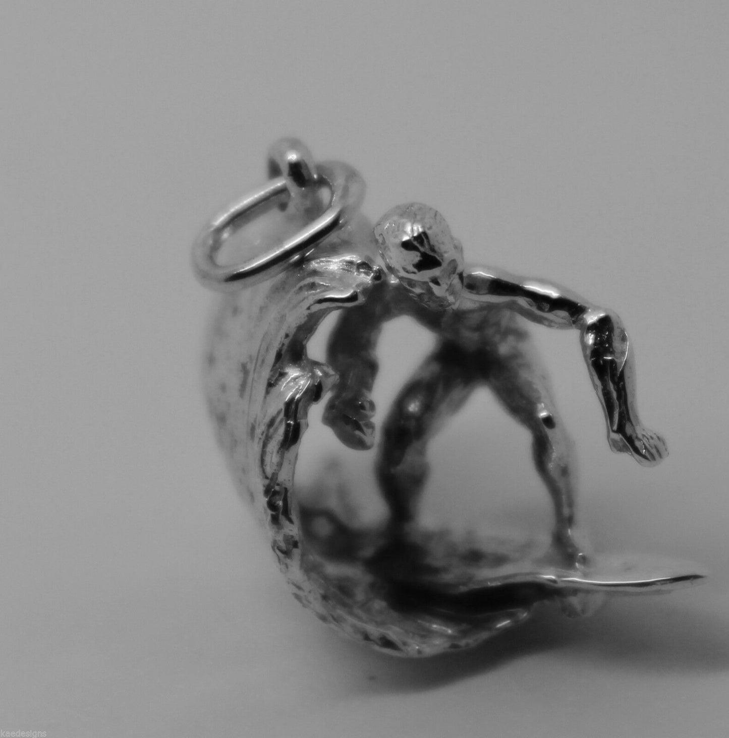 Kaedesigns New 9ct 9k White Gold Heavy Surfer On Wave 3D Pendant Or Charm