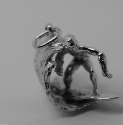 Kaedesigns New 9ct 9k White Gold Heavy Surfer On Wave 3D Pendant Or Charm