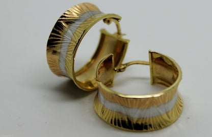 Genuine 18ct 750 Yellow, White & Rose Gold Hoop Earrings