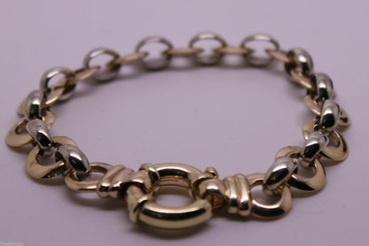 Genuine 9ct 9kt Rose And White Gold Solid Belcher And Circle Bracelet