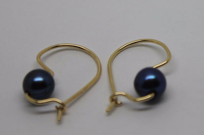 Kaedesigns New 9ct Yellow, Rose or White Gold 8mm Black Pearl Hook Earrings