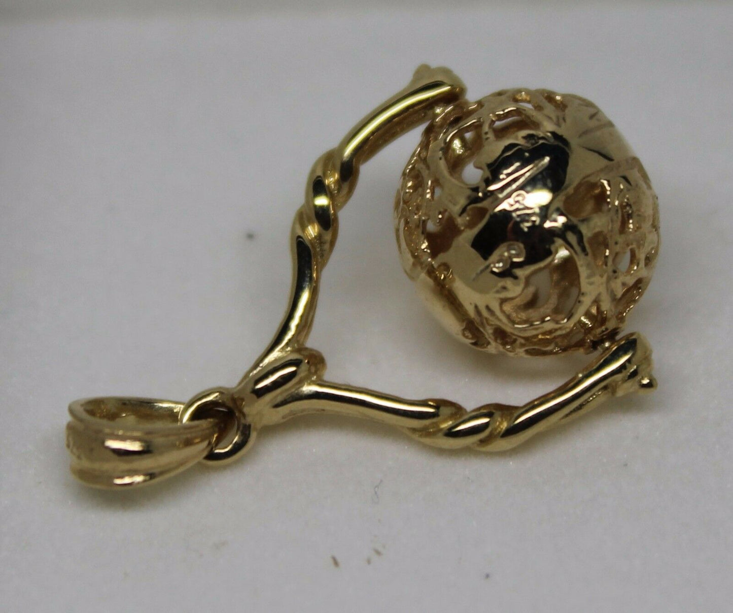 Genuine 9ct 9kt Yellow, Rose Or White Gold 12mm Filigree Ball Spinner Pendant