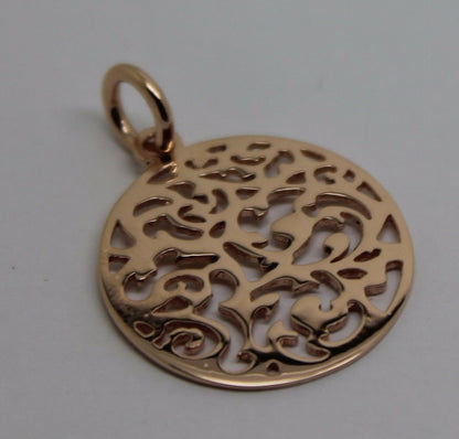 Genuine Solid 9ct 9kt Yellow, White Or Rose Gold Round Filigree Pendant