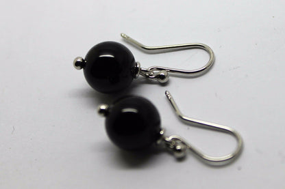 Genuine 9ct White Gold 10mm Black Onyx Round Ball Earrings