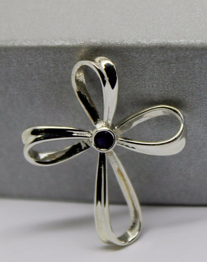 Kaedesigns,New Genuine Sterling Silver Cross Blue Sapphire Set Cross Pendant