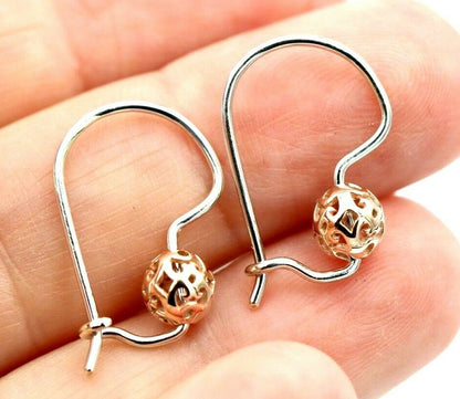 Genuine New 9k 9ct Rose and White Gold 5mm Ball Filigree Earrings